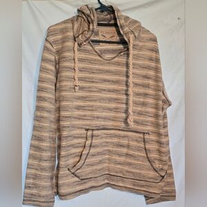 Brown Striped Hoodie with Front Pocket